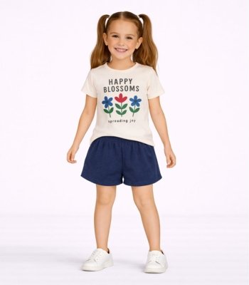 Conjunto Menina Blusa Estampada e Short Select Azul