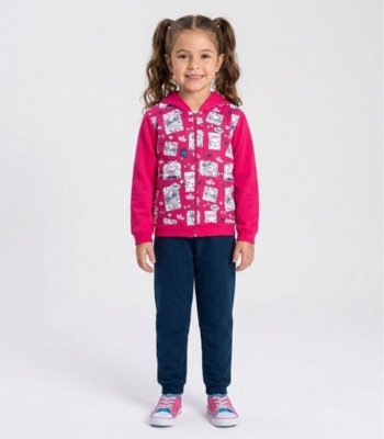 Conjunto Moletom Menina Jaqueta E Calça Kappes Rosa