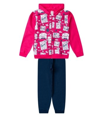 Conjunto Moletom Menina Jaqueta E Calça Kappes Rosa