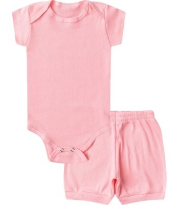 Kit Body Bebê Curto Canelado 2 Peças Select Rosa