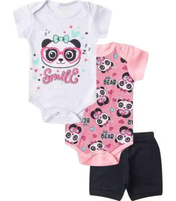 Kit Body Infantil Curto 3 Peças Select Rosa