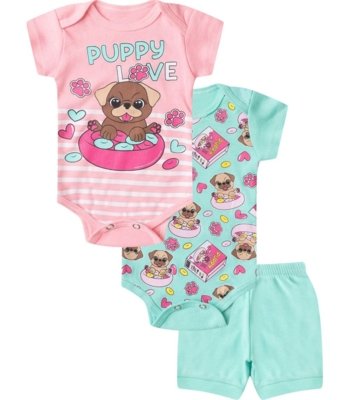 Kit Body Infantil Curto 3 Peças Select Rosa