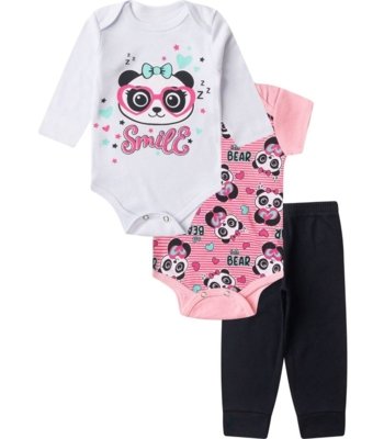 Kit Body Infantil Longo 3 Peças Kappes Rosa
