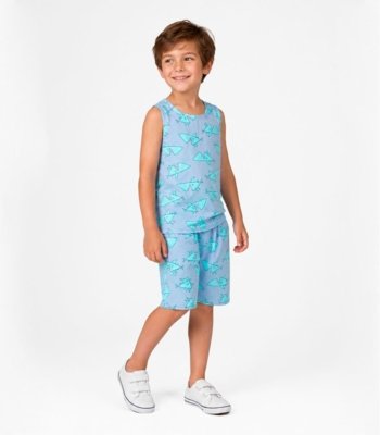 Pijama Infantil Estampado Machão e Bermuda Select Azul