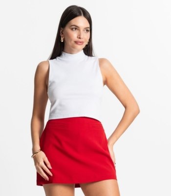 Regata Com Gola Alta Ribana Algodão Básica Select Branco