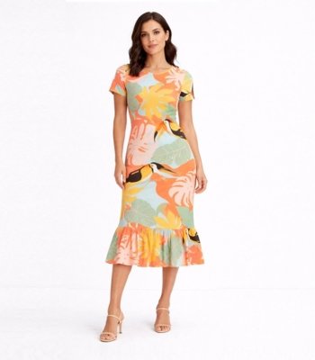 Vestido Feminino Midi Slim Em Suplex Select Rosa