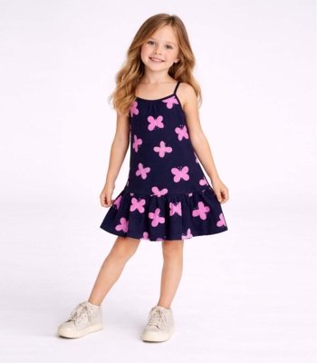 Vestido Infantil Com Alças E Babado Select Azul