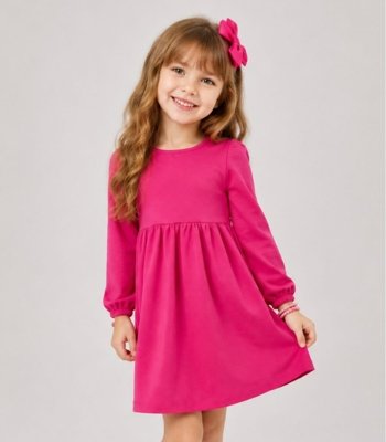 Vestido Infantil Em Molecotton Manga Longa Select Rosa