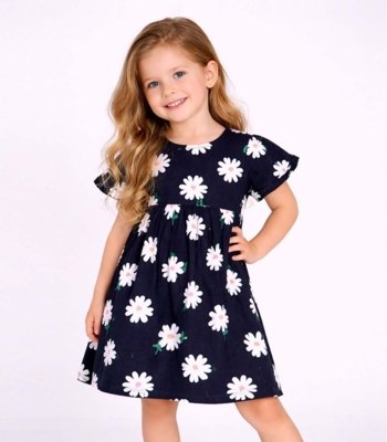 Vestido Infantil Estampado E Com Manga Gode Select Azul