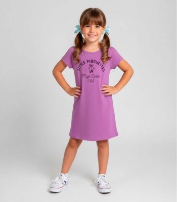 Vestido Infantil Manga Curta Estampado Select Roxo