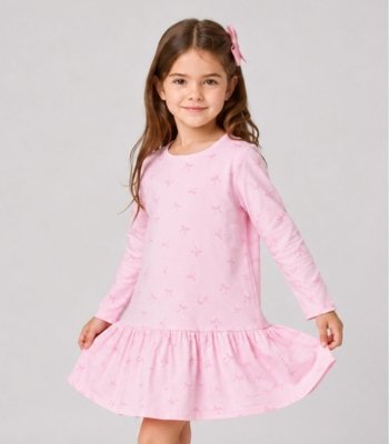 Vestido Infantil Manga Longa Estampado Select Rosa