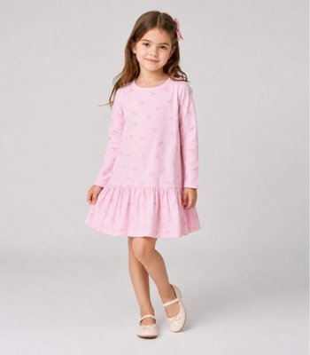 Vestido Infantil Manga Longa Estampado Select Rosa