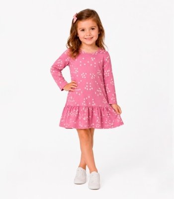 Vestido Infantil Manga Longa Estampado Select Rosa
