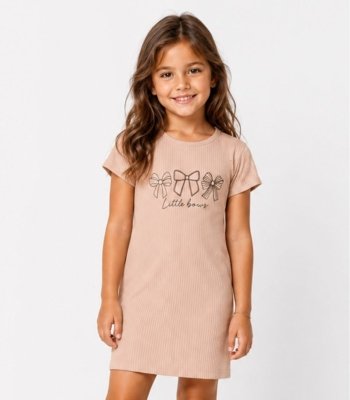 Vestido Infantil Ribana Canelada E Estampa Select Rosa