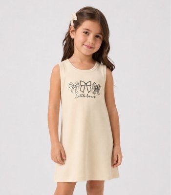 Vestido Infantil Ribana Estampa Localizada Select Bege