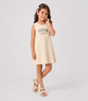 Vestido Infantil Ribana Estampa Localizada Select Bege