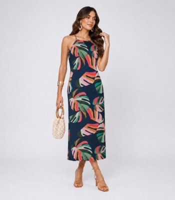 Vestido Midi Canelado Select Azul