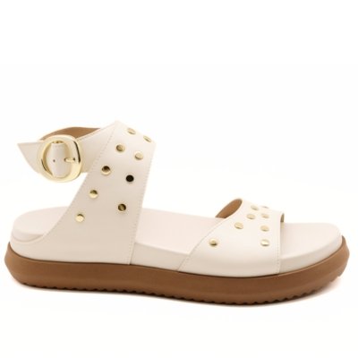 Papete Flatform Feminina com Fivela e Tachas Off White 004