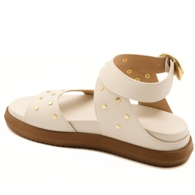 Papete Flatform Feminina com Fivela e Tachas Off White 004