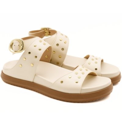 Papete Flatform Feminina com Fivela e Tachas Off White 004