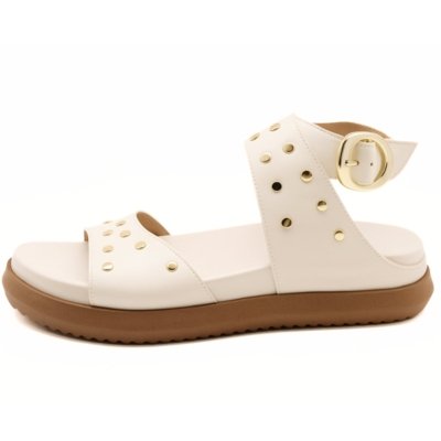 Papete Flatform Feminina com Fivela e Tachas Off White 004