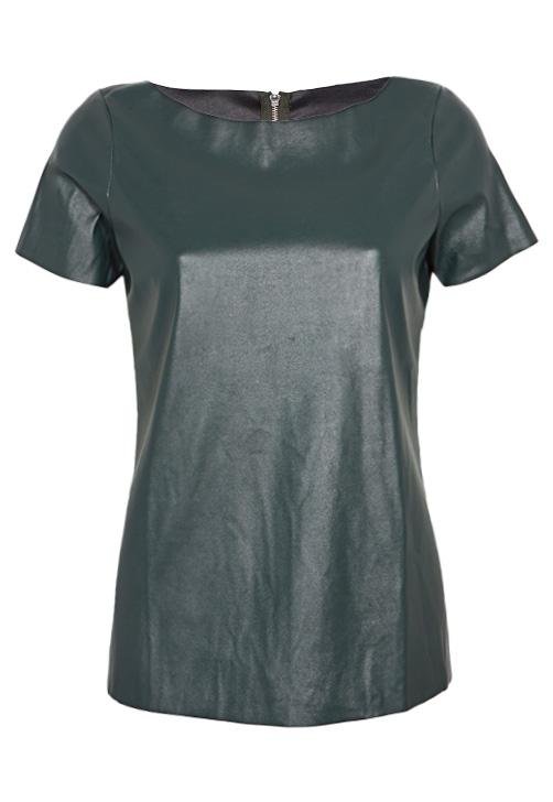 blusa manga curta de couro sintetico feminina