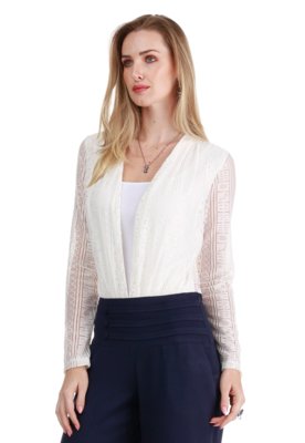 Body Sideral branco manga longa com renda Menor preço em Body Sideral branco manga longa com renda