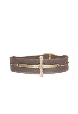 Pulseira Sir.w Em Couro Marrom Cruz Grande Menor preço em Pulseira Sir.w Em Couro Marrom Cruz Grande