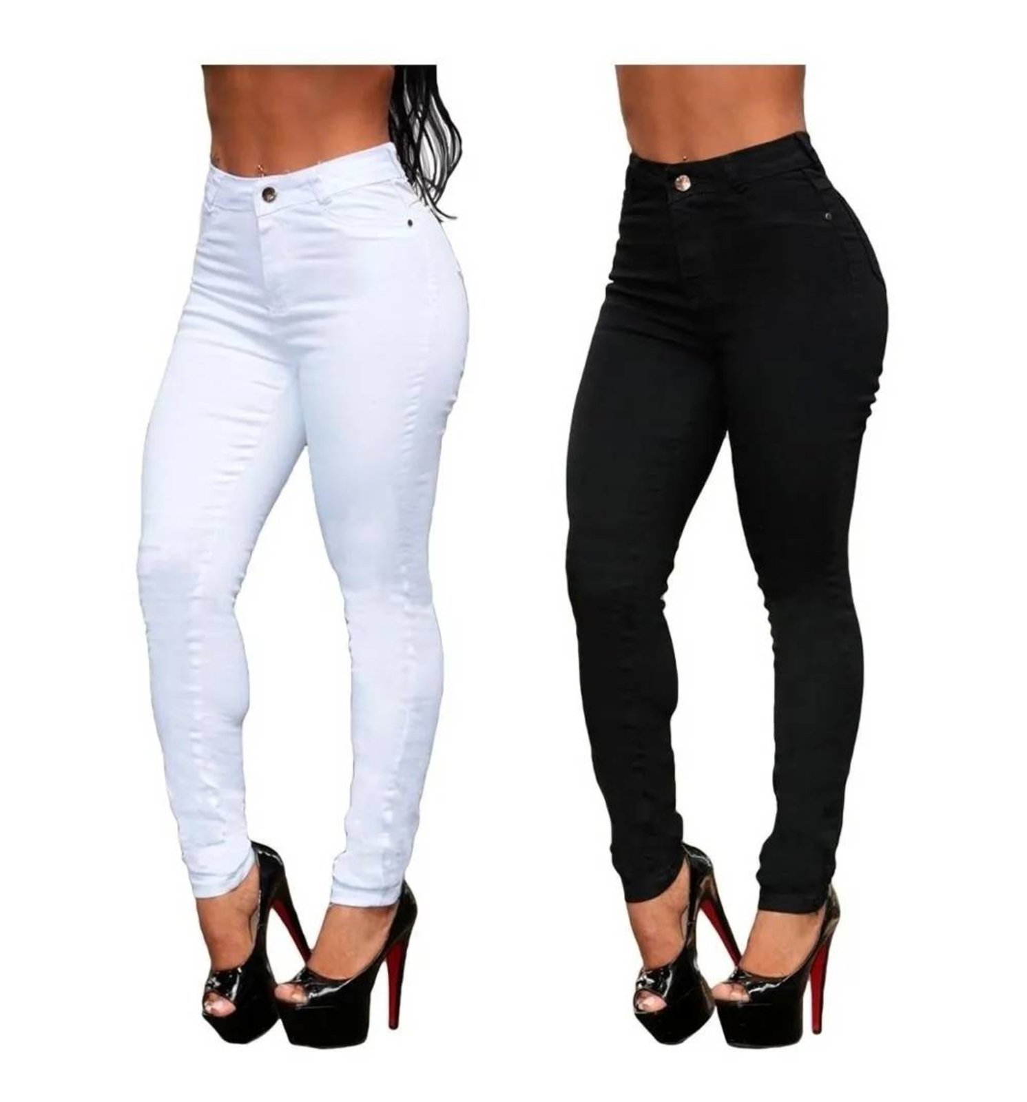 calça jeans cintura alta preta feminina