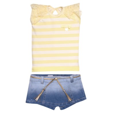 Conjunto Infantil Sonho Mágico Blusa e Short Amarelo/Azul Menor preço em Conjunto Infantil Sonho Mágico Blusa e Short Amarelo/Azul