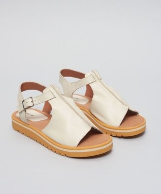 Rasteira Tratorada Couro Raissa - Offwhite 37 - offwhite
