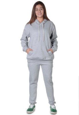 Conjunto Moletom Suffix Blusa com Capuz e Calça com Bolso Cinza Claro Menor preço em Conjunto Moletom Suffix Blusa com Capuz e Calça com Bolso Cinza Claro