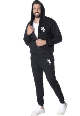 Conjunto de Moletom Suffix Blusa com Capuz e Calça com Bolso Preto estampa New York Branco Menor preço em Conjunto de Moletom Suffix Blusa com Capuz e Calça com Bolso Preto estampa New York Branco