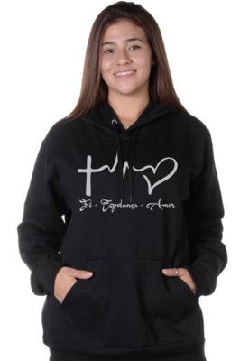 Moletom Fechado Suffix Com Capuz Bolso Canguru Preto Estampado Fé Esperança Amor Menor preço em Moletom Fechado Suffix Com Capuz Bolso Canguru Preto Estampado Fé Esperança Amor