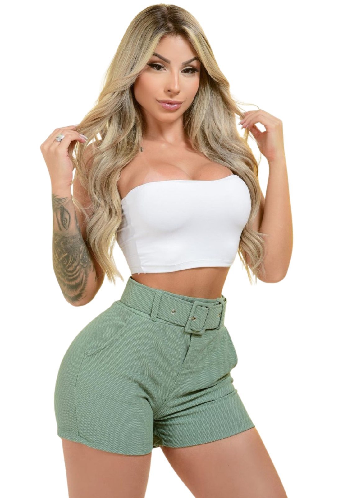 Shorts Summer Body Cintura Alta com cinto Malha Pop Verde Menta - Compre  Agora