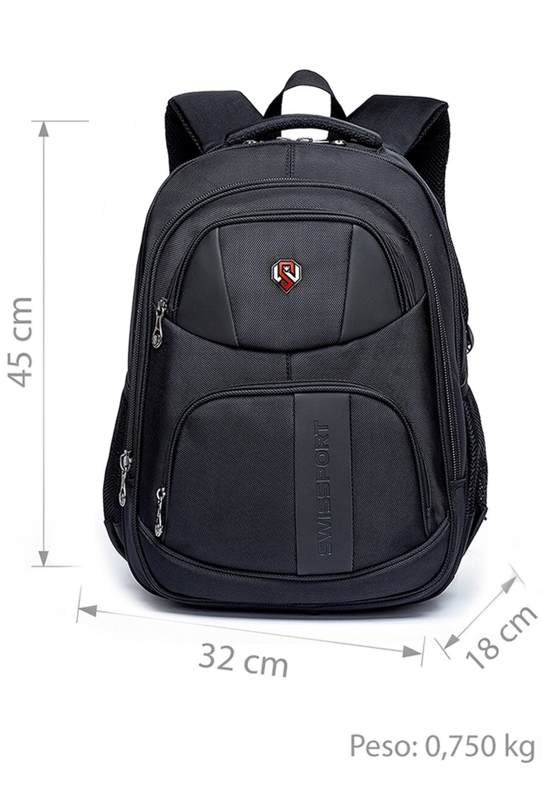 Mochila Executiva Swissport Trabalho Reforçada Para Notebook Preto B ...