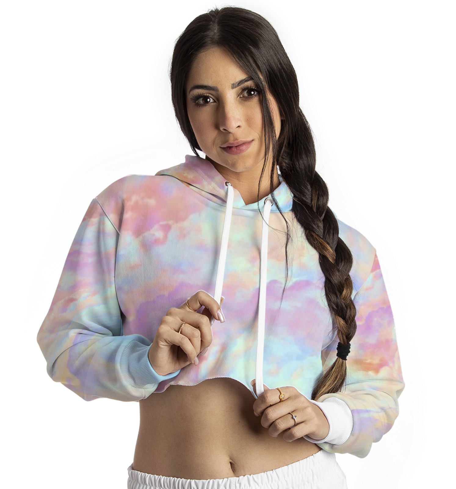 cropped tie dye zip up moletom com capuz