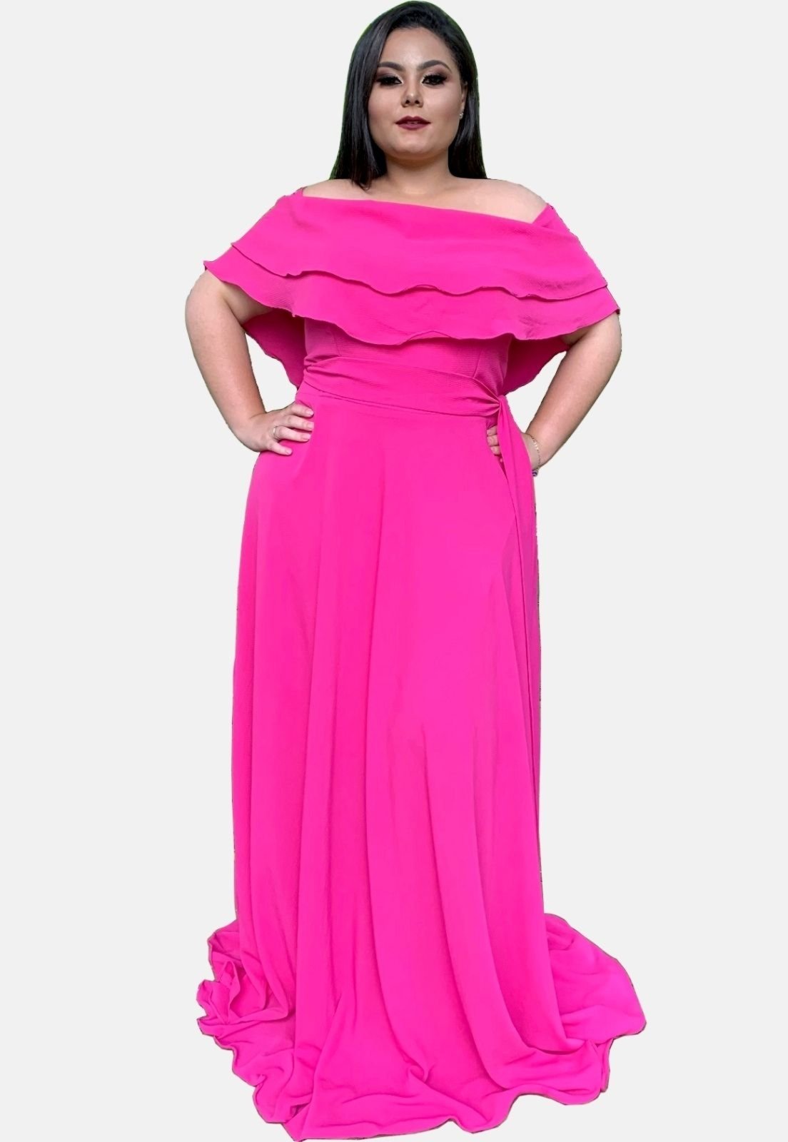 vestido rosa seco plus size