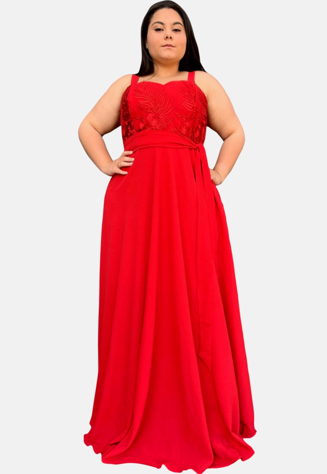 vestido longo de renda vermelho