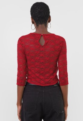 Blusa Cropped TOPSHOP Renda Vermelha