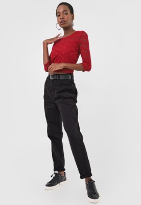 Blusa Cropped TOPSHOP Renda Vermelha