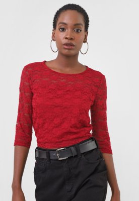 Blusa Cropped TOPSHOP Renda Vermelha