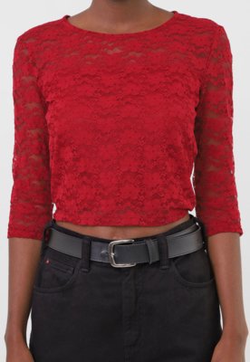 Blusa Cropped TOPSHOP Renda Vermelha