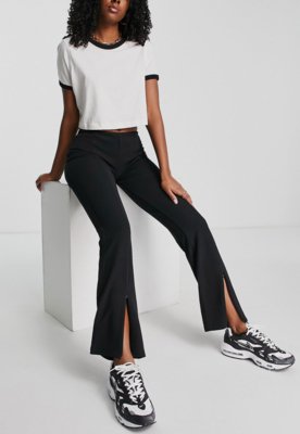 Topshop flared ribbed trousers in black