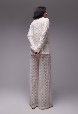 Calça Renda TOPSHOP Wide Leg Vazada Off-White