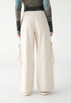 Calça Sarja TOPSHOP Wide Leg Cargo Off-White
