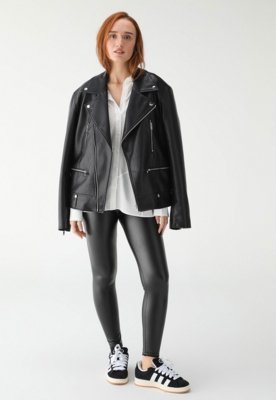 Calça TOPSHOP Ajustada Resinada Preta