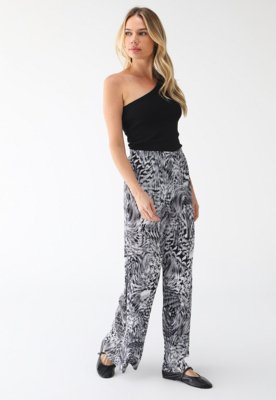 Calça TOPSHOP Reta Plissada Off-White