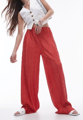 Calça TOPSHOP Wide Leg Texturizada Vermelha
