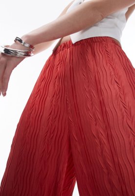 Calça TOPSHOP Wide Leg Texturizada Vermelha